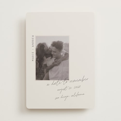 This is a truffle save the date with standard by Vera Lim called offset printing on recycled smooth signature in standard