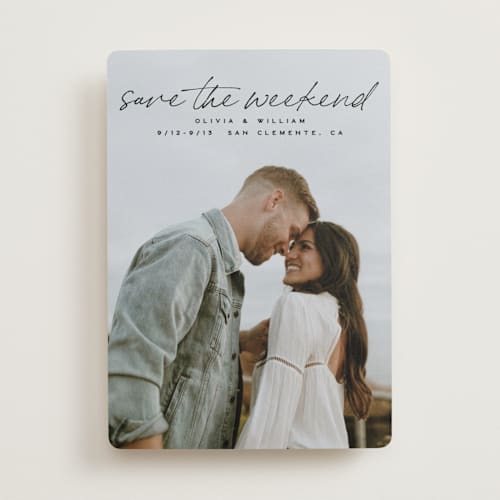This is a onyx save the date with standard by Owl and Toad called weekenders printing on recycled smooth signature in standard