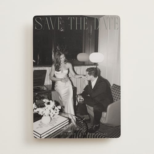 This is a moss save the date with standard by Maja Cunningham called classic timeless printing on recycled smooth signature in standard