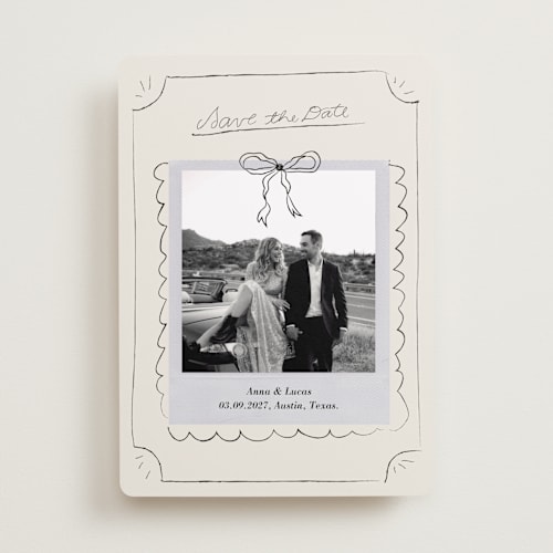 This is a cream save the date with standard by Helena Vitto called easy lover printing on recycled smooth signature in standard