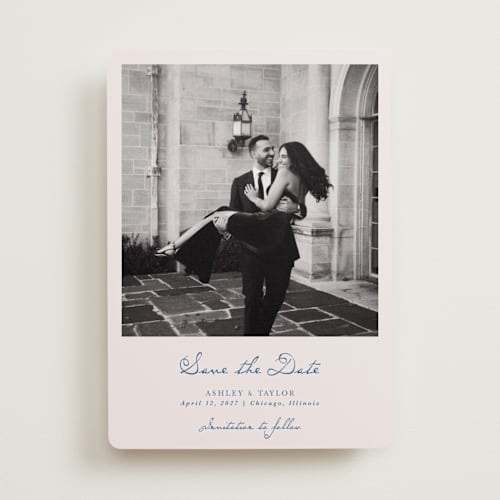 This is a royal save the date with standard by Cass Loh called swan crest printing on recycled smooth signature in standard