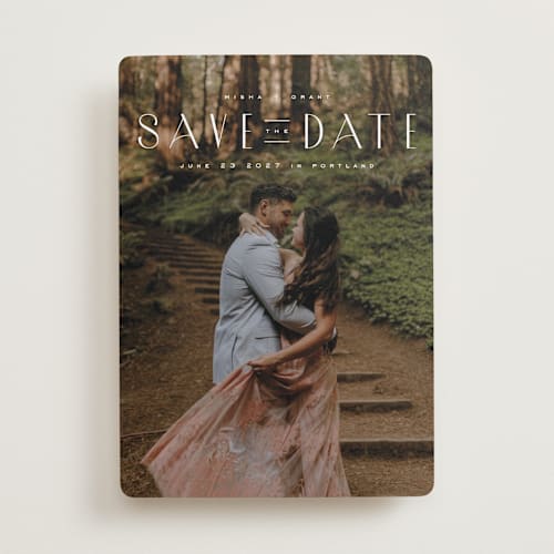 This is a quartz save the date with standard by Kristie Kern called enchant printing on recycled smooth signature in standard