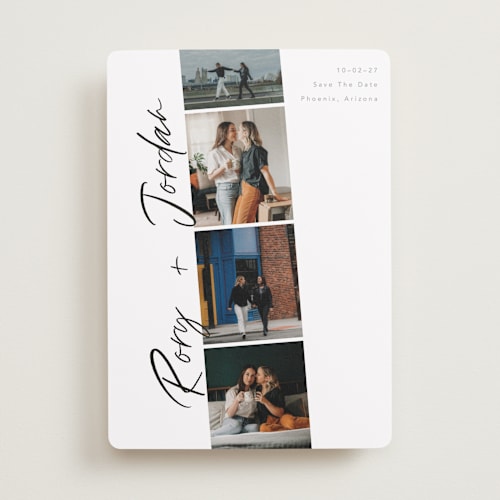 This is a vanilla save the date with standard by Chryssi Tsoupanarias called photobooth love printing on recycled smooth signature in standard