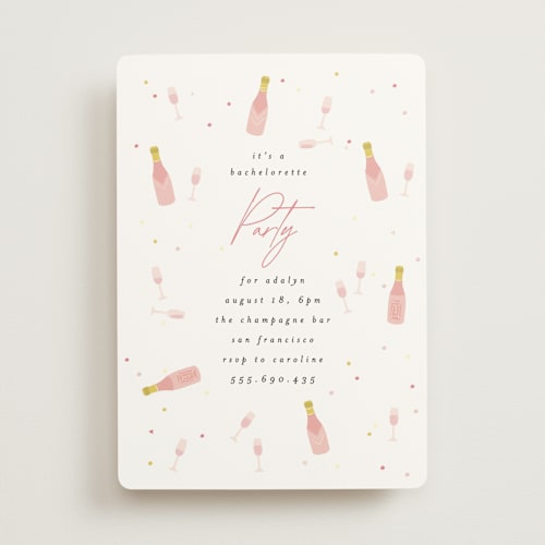 This is a chalk bachelorette party invitations with standard by Angela Thompson called champagne confetti printing on signature in standard