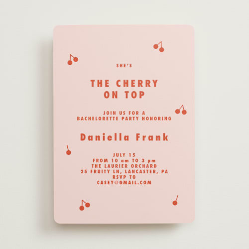 This is a maraschino bachelorette party invitations with standard by Tamara Hilje called cherries printing on signature in standard