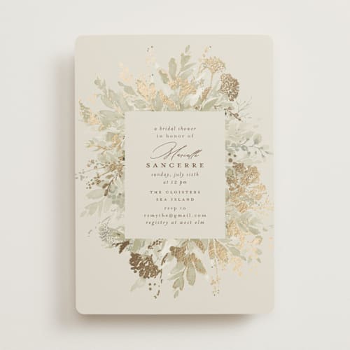 This is a forest bridal shower invitations with foil pressed by Chris Griffith called bridal sprinkle printing on signature in standard