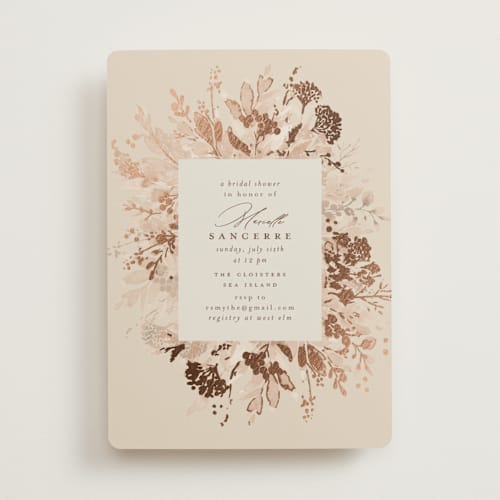 This is a oak bridal shower invitations with foil pressed by Chris Griffith called bridal sprinkle printing on signature in standard