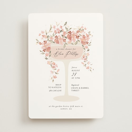 This is a petal bridal shower invitations with foil pressed by Itsy Belle Studio called botanical cheers printing on signature in standard