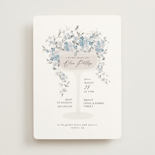 This is a empress blue bridal shower invitations with foil pressed by Itsy Belle Studio called botanical cheers printing on signature in standard