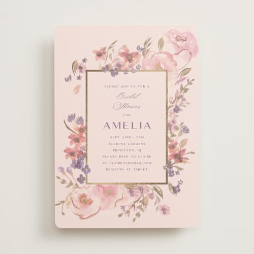 This is a blush bridal shower invitations with foil pressed by Teju Reval called sweet dreams printing on signature in standard