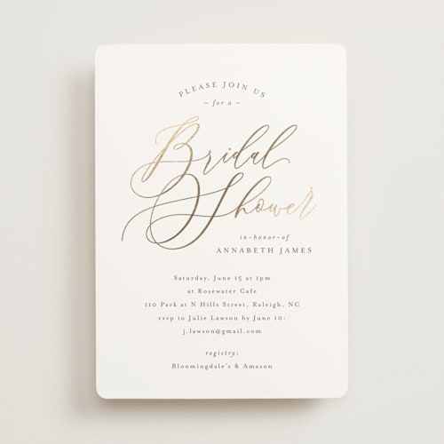 This is a waterlily bridal shower invitations with foil pressed by Melanie Kosuge called posh printing on signature in standard