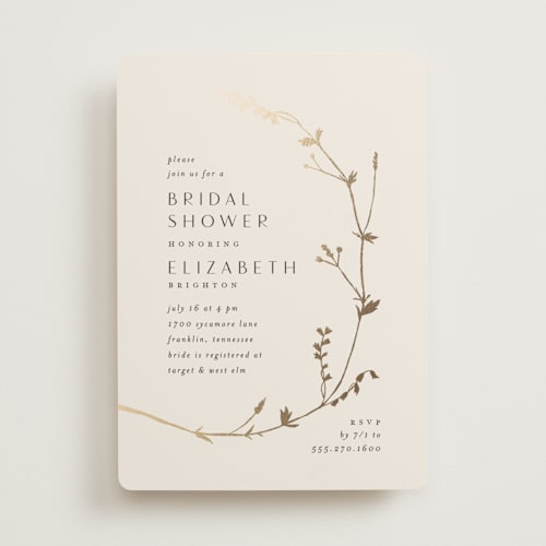 This is a eggshell bridal shower invitations with foil pressed by Amy Kross called vine wrap printing on signature in standard
