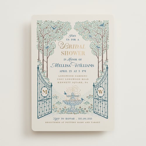 This is a garden bridal shower invitations with foil pressed by Paper Sun Studio called garden gate printing on signature in standard