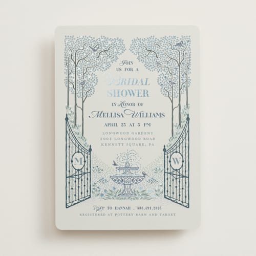 This is a frosty bridal shower invitations with foil pressed by Paper Sun Studio called garden gate printing on signature in standard