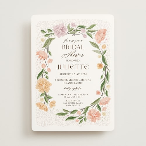 This is a petal bridal shower invitations with standard by Paper Sun Studio called flower shower surround printing on signature in standard