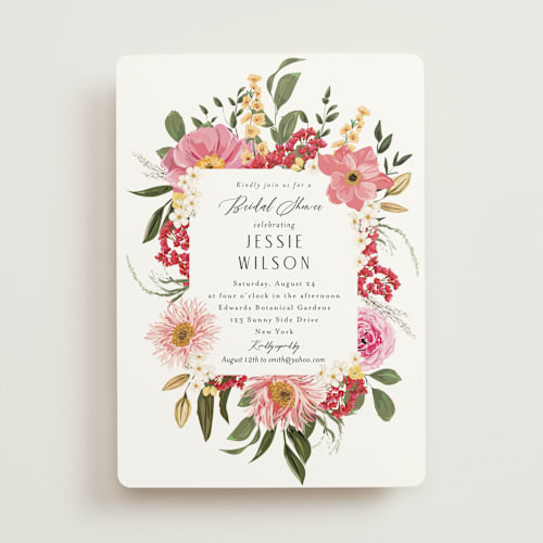 This is a coral bridal shower invitations with standard by Susan Moyal called summer fresh printing on signature in standard