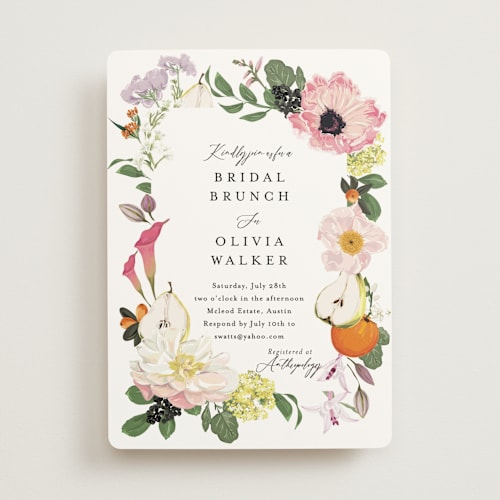 This is a peony bridal shower invitations with standard by Susan Moyal called enchanted printing on signature in standard