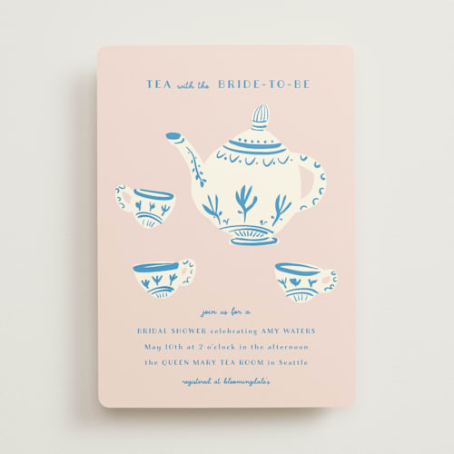 This is a blush bridal shower invitations with standard by Ani Somi called china tea set printing on signature in standard