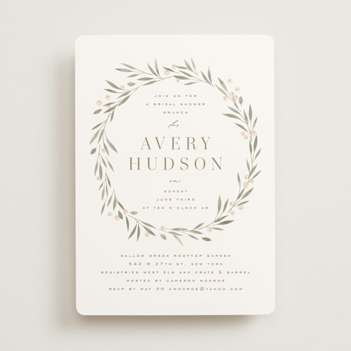 This is a petal bridal shower invitations with standard by Kristie Kern called leafy crown printing on signature in standard