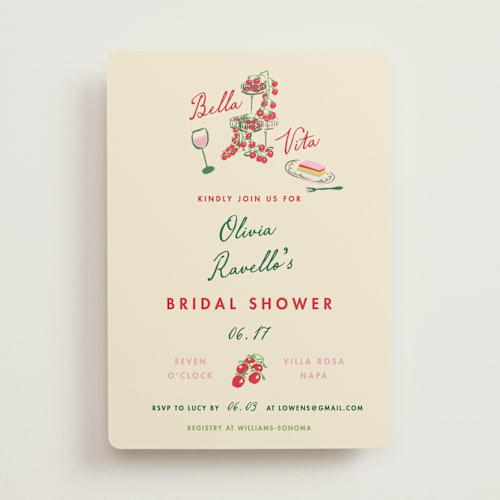 This is a pesto bridal shower invitations with standard by Sarah Rosenthal called bella vita printing on signature in standard