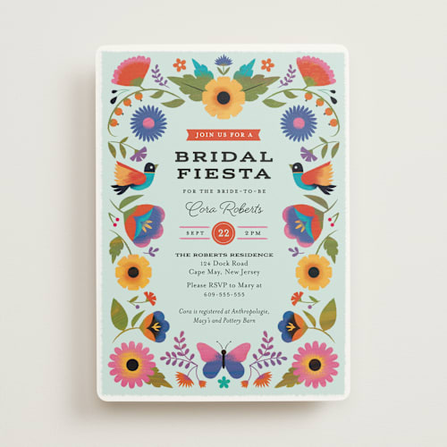 This is a aqua bridal shower invitations with standard by Laura Moyer called bridal fiesta printing on signature in standard
