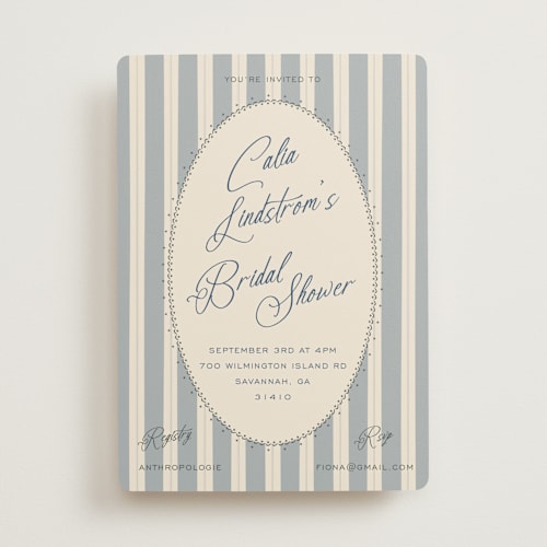 This is a ocean bridal shower invitations with standard by Ani Somi called calia printing on signature in standard