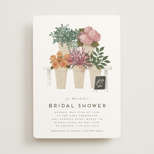This is a bright bridal shower invitations with standard by Heather Cairl called flower bar printing on signature in standard