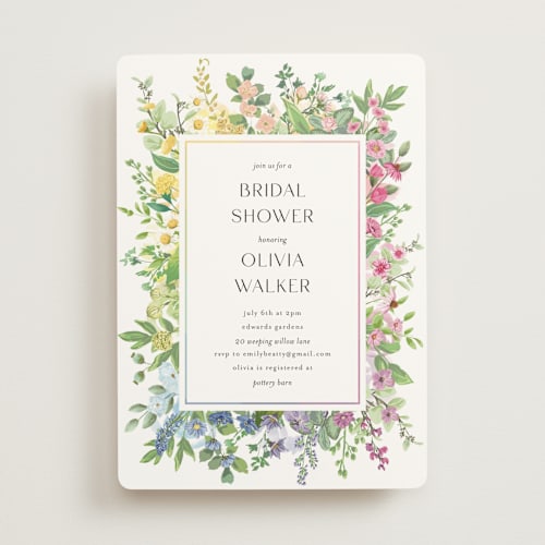 This is a cotton bridal shower invitations with standard by Susan Moyal called flower garden printing on signature in standard