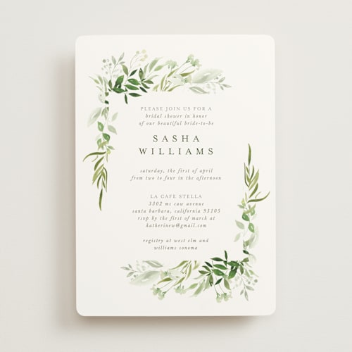 This is a garden bridal shower invitations with standard by Leah Bisch called verdure printing on signature in standard