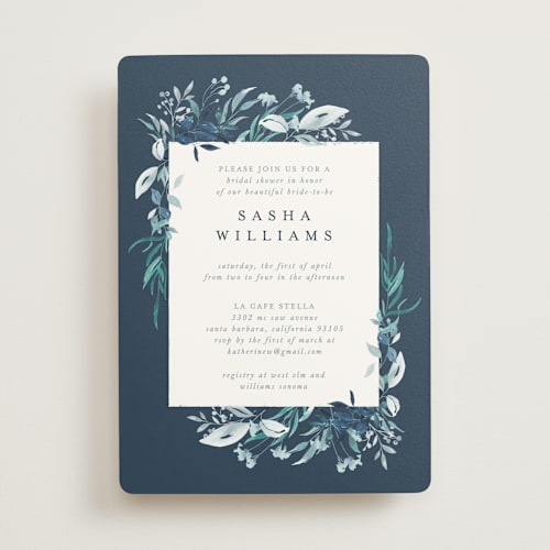 This is a azure bridal shower invitations with standard by Leah Bisch called verdure printing on signature in standard