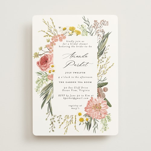 This is a blush bridal shower invitations with standard by Susan Moyal called organic florals printing on signature in standard