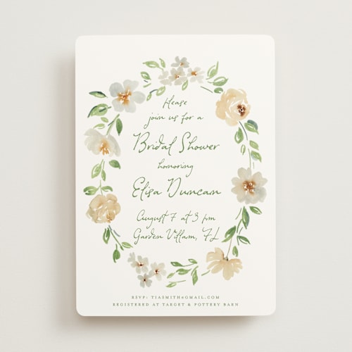 This is a greenery bridal shower invitations with standard by Petra Kern called elise printing on signature in standard