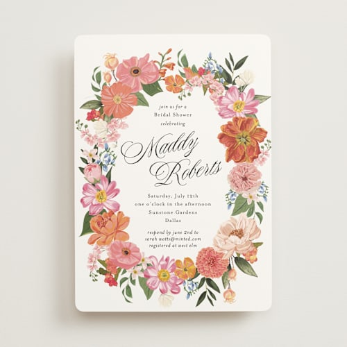 This is a peony bridal shower invitations with standard by Susan Moyal called summer shower printing on signature in standard
