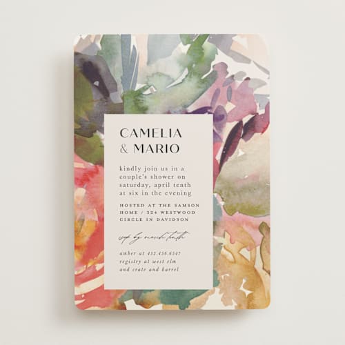 This is a peach bridal shower invitations with standard by Lori Wemple called pretty printing on signature in standard