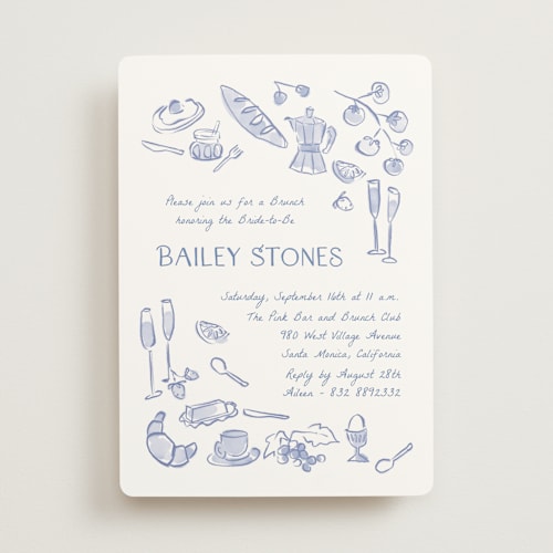 This is a denim bridal shower invitations with standard by Pati Cascino called lanna printing on signature in standard