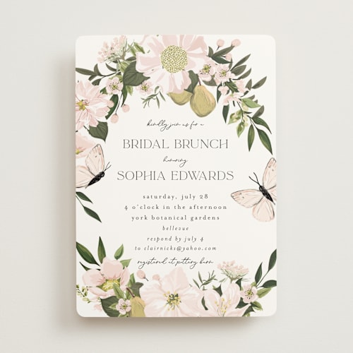 This is a blush bridal shower invitations with standard by Susan Moyal called blossoms & butterflies printing on signature in standard