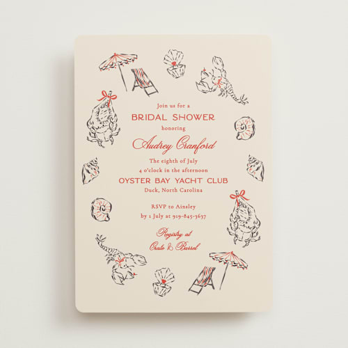 This is a lobster bridal shower invitations with standard by Jackie Crawford called portofino printing on signature in standard