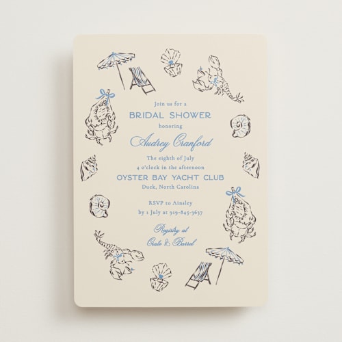 This is a sky bridal shower invitations with standard by Jackie Crawford called portofino printing on signature in standard