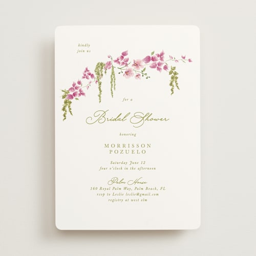 This is a chartreuse bridal shower invitations with standard by Tamara Hilje called cascading florals branch printing on signature in standard