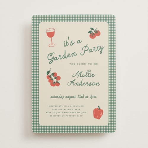 This is a sage bridal shower invitations with standard by Kelly Watkins called gingham garden printing on signature in standard