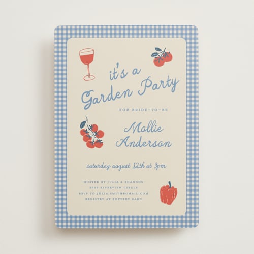 This is a bluebell bridal shower invitations with standard by Kelly Watkins called gingham garden printing on signature in standard