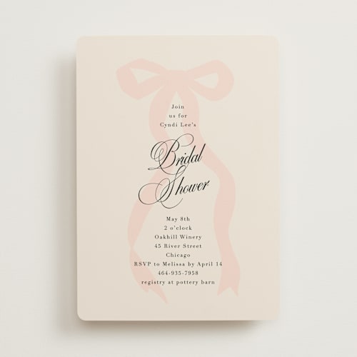 This is a blush bridal shower invitations with standard by Baumbirdy called big bow printing on signature in standard