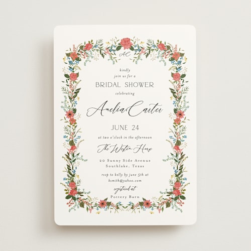 This is a papaya bridal shower invitations with standard by Susan Moyal called garden vine printing on signature in standard