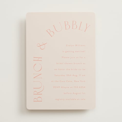 This is a blush bridal shower invitations with standard by Angela Thompson called brunch & bubbles printing on signature in standard
