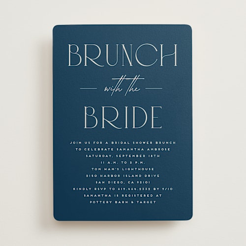 This is a navy bridal shower invitations with standard by Erica Krystek called bridal brunch printing on signature in standard