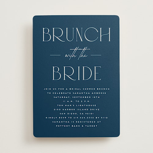 This is a navy bridal shower invitations with standard by Erica Krystek called bridal brunch printing on signature in standard