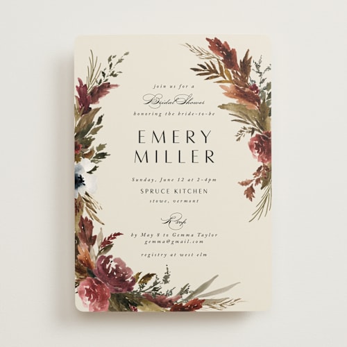 This is a autumn bridal shower invitations with standard by Kate Ahn called poetique printing on signature in standard