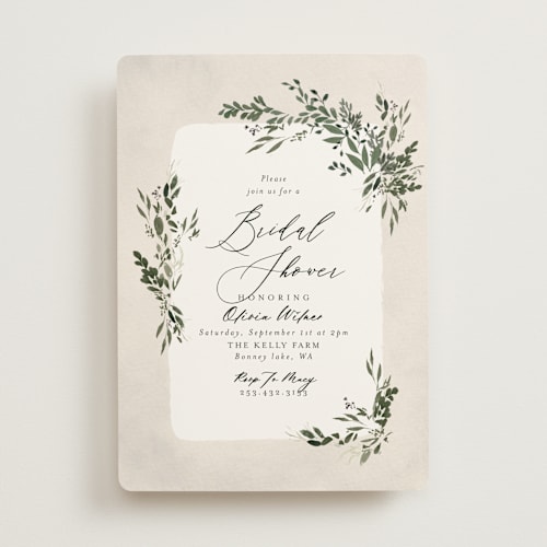 This is a forest bridal shower invitations with standard by Itsy Belle Studio called greenery printing on signature in standard