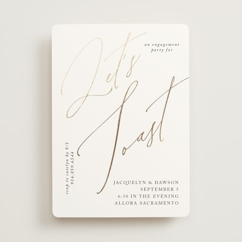 This is a cottonwood engagement party invitations with foil pressed by Christie Garcia called sparkled toast printing on signature in standard