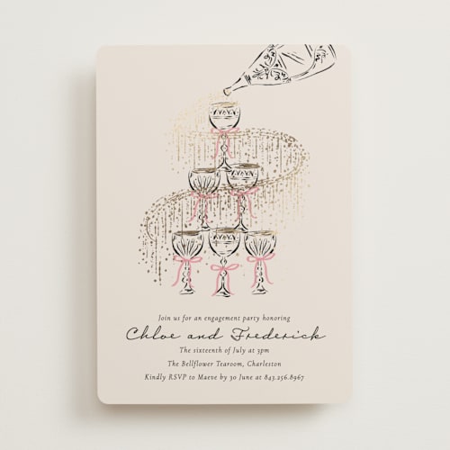 This is a petal engagement party invitations with foil pressed by Jackie Crawford called sparkling champagne tower printing on signature in standard
